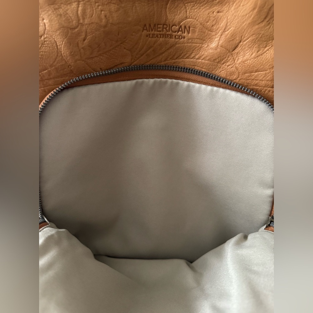 American Leather Co embossed leather backpack - Picture 8 of 11